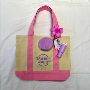 SOLD Trader Joe's Pink and Cream Tote Bag.  ALL accessories included!